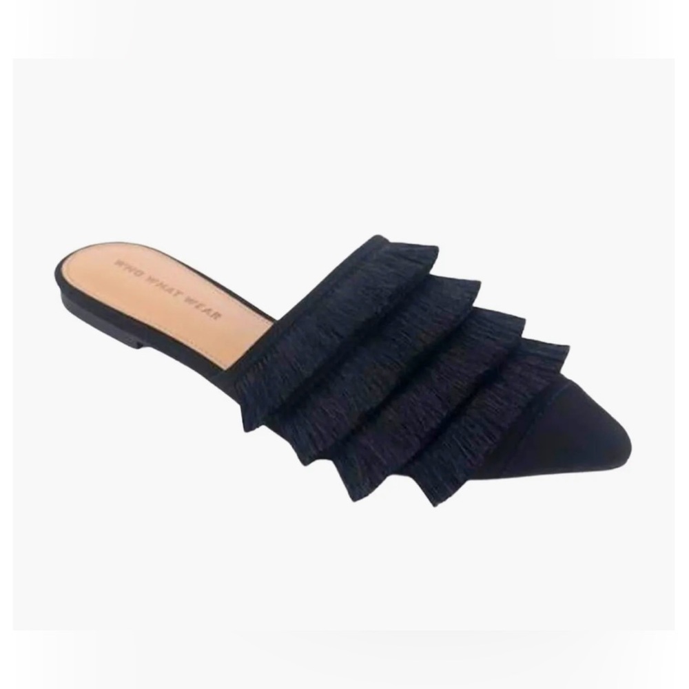 SIZE 9 Who What Wear Annie Black Fringe Mules NWT